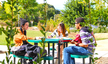 three students studying on Lake County Campus